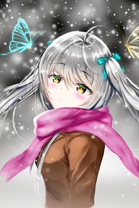 Preview wallpaper girl, scarf, snow, winter, anime, art