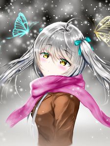 Preview wallpaper girl, scarf, snow, winter, anime, art