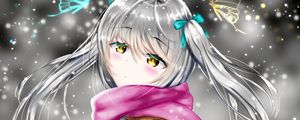 Preview wallpaper girl, scarf, snow, winter, anime, art