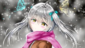 Preview wallpaper girl, scarf, snow, winter, anime, art