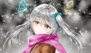 Preview wallpaper girl, scarf, snow, winter, anime, art