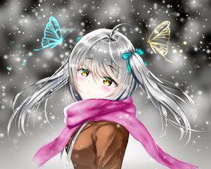 Preview wallpaper girl, scarf, snow, winter, anime, art