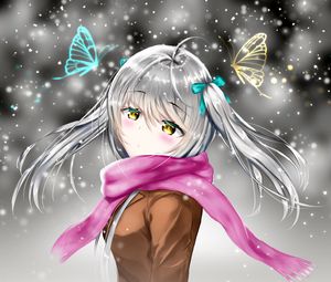 Preview wallpaper girl, scarf, snow, winter, anime, art