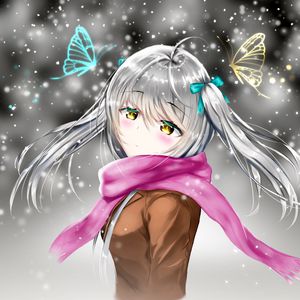 Preview wallpaper girl, scarf, snow, winter, anime, art