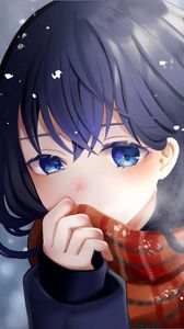 Preview wallpaper girl, scarf, snow, anime