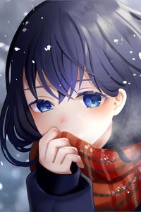 Preview wallpaper girl, scarf, snow, anime