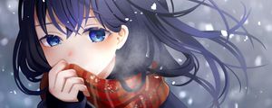 Preview wallpaper girl, scarf, snow, anime