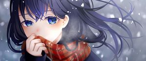 Preview wallpaper girl, scarf, snow, anime