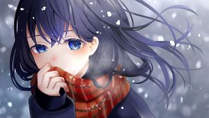 Preview wallpaper girl, scarf, snow, anime