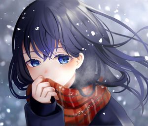 Preview wallpaper girl, scarf, snow, anime