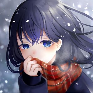 Preview wallpaper girl, scarf, snow, anime