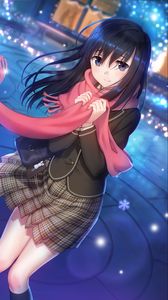 Preview wallpaper girl, scarf, snowflakes, anime, art