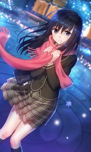 Preview wallpaper girl, scarf, snowflakes, anime, art