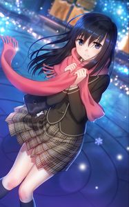 Preview wallpaper girl, scarf, snowflakes, anime, art