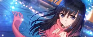 Preview wallpaper girl, scarf, snowflakes, anime, art