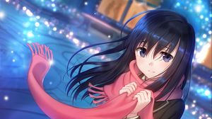 Preview wallpaper girl, scarf, snowflakes, anime, art