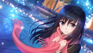 Preview wallpaper girl, scarf, snowflakes, anime, art