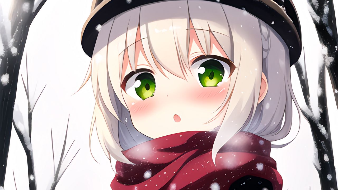 Wallpaper girl, scarf, snowman, winter, anime