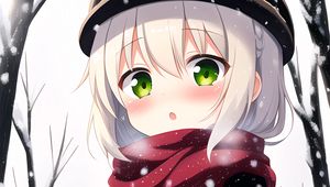 Preview wallpaper girl, scarf, snowman, winter, anime