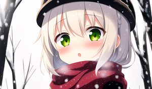 Preview wallpaper girl, scarf, snowman, winter, anime