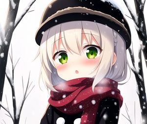 Preview wallpaper girl, scarf, snowman, winter, anime