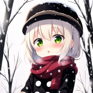 Preview wallpaper girl, scarf, snowman, winter, anime