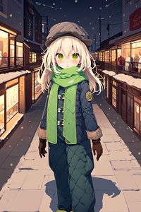 Preview wallpaper girl, scarf, street, snow, winter, anime