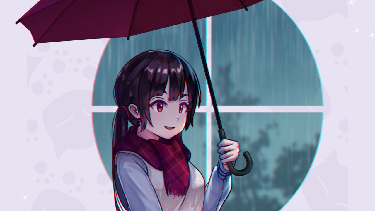 Wallpaper girl, scarf, umbrella, autumn, anime