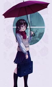 Preview wallpaper girl, scarf, umbrella, autumn, anime