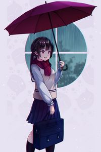 Preview wallpaper girl, scarf, umbrella, autumn, anime