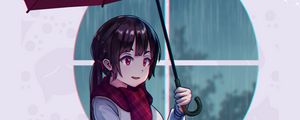 Preview wallpaper girl, scarf, umbrella, autumn, anime