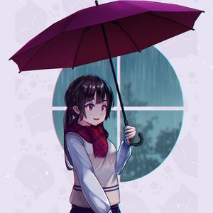 Preview wallpaper girl, scarf, umbrella, autumn, anime