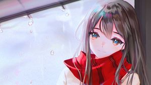 Preview wallpaper girl, scarf, umbrella, anime