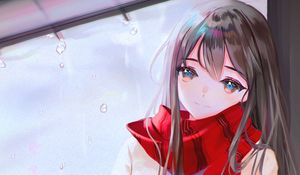 Preview wallpaper girl, scarf, umbrella, anime