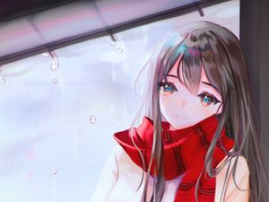 Preview wallpaper girl, scarf, umbrella, anime