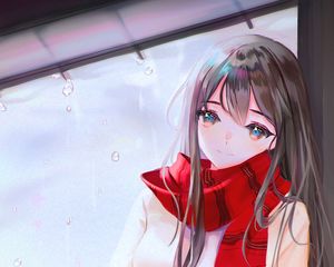 Preview wallpaper girl, scarf, umbrella, anime