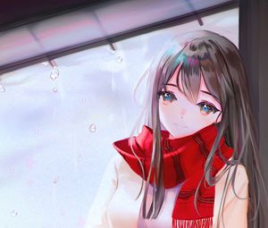 Preview wallpaper girl, scarf, umbrella, anime