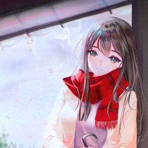 Preview wallpaper girl, scarf, umbrella, anime