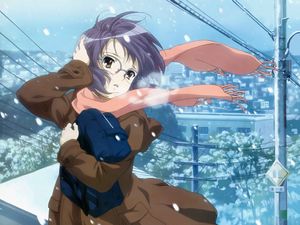 Preview wallpaper girl, scarf, wind, cold, winter