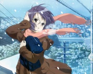 Preview wallpaper girl, scarf, wind, cold, winter