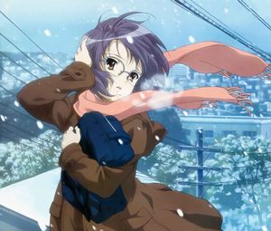 Preview wallpaper girl, scarf, wind, cold, winter