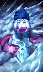 Preview wallpaper girl, scarf, winter, ice, anime, art, cartoon