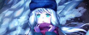 Preview wallpaper girl, scarf, winter, ice, anime, art, cartoon