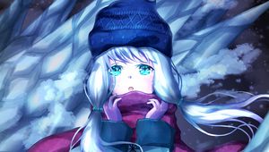 Preview wallpaper girl, scarf, winter, ice, anime, art, cartoon