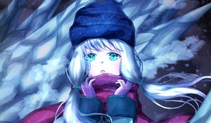 Preview wallpaper girl, scarf, winter, ice, anime, art, cartoon