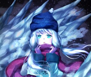 Preview wallpaper girl, scarf, winter, ice, anime, art, cartoon