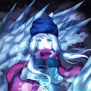 Preview wallpaper girl, scarf, winter, ice, anime, art, cartoon