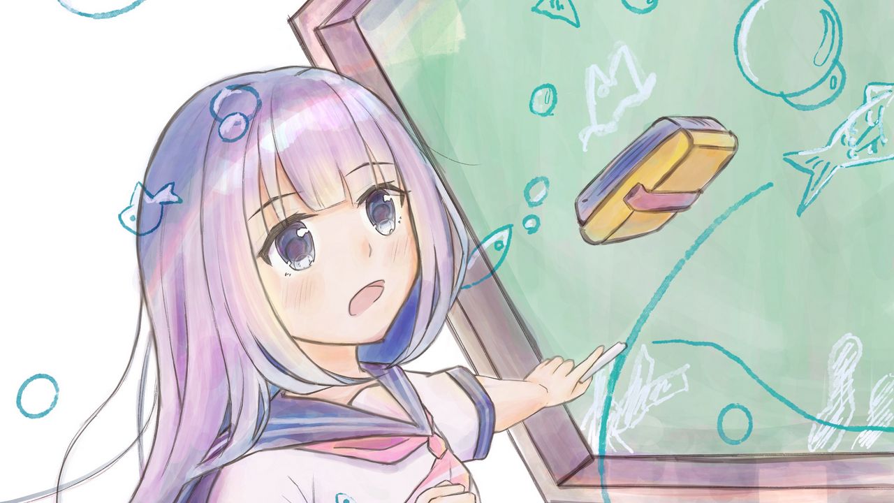 Wallpaper girl, school, board, crayons, anime, art