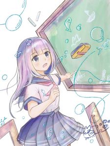 Preview wallpaper girl, school, board, crayons, anime, art