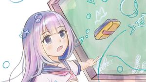 Preview wallpaper girl, school, board, crayons, anime, art